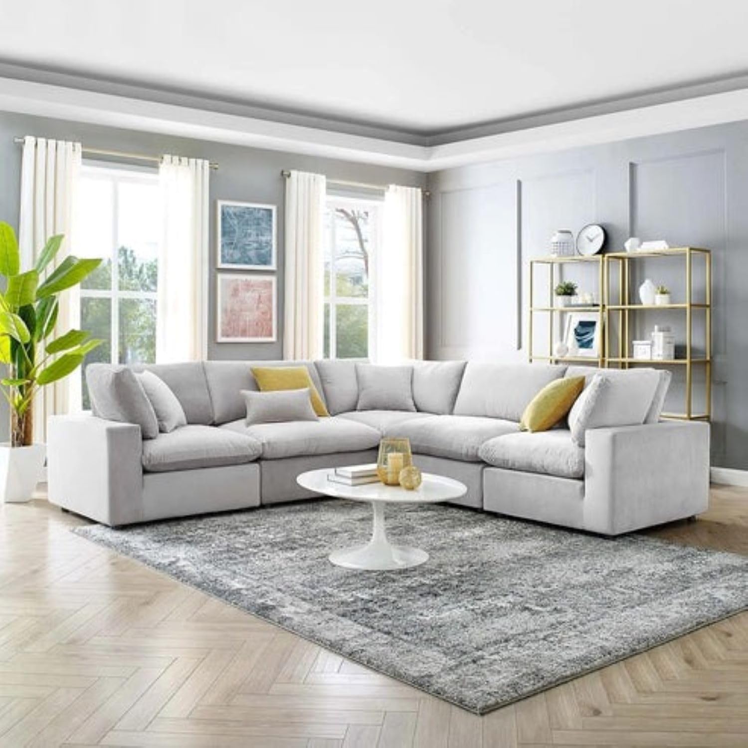 Torque - Alston 5 Seater L Shape Fabric Corner Sofa (Light Grey) | Sofa Set for Living Room, Bedroom, Home, Office Furniture | 3 Years Warranty-image-10
