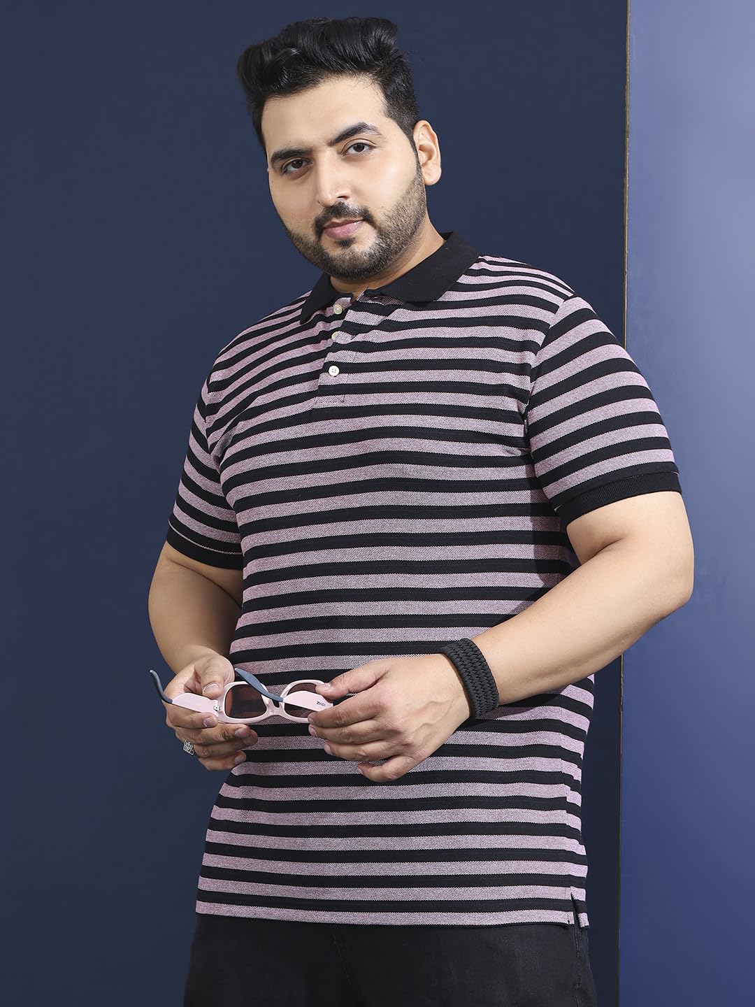 Bigbanana Polo da uomo a righe multi mezza manica taglie forti