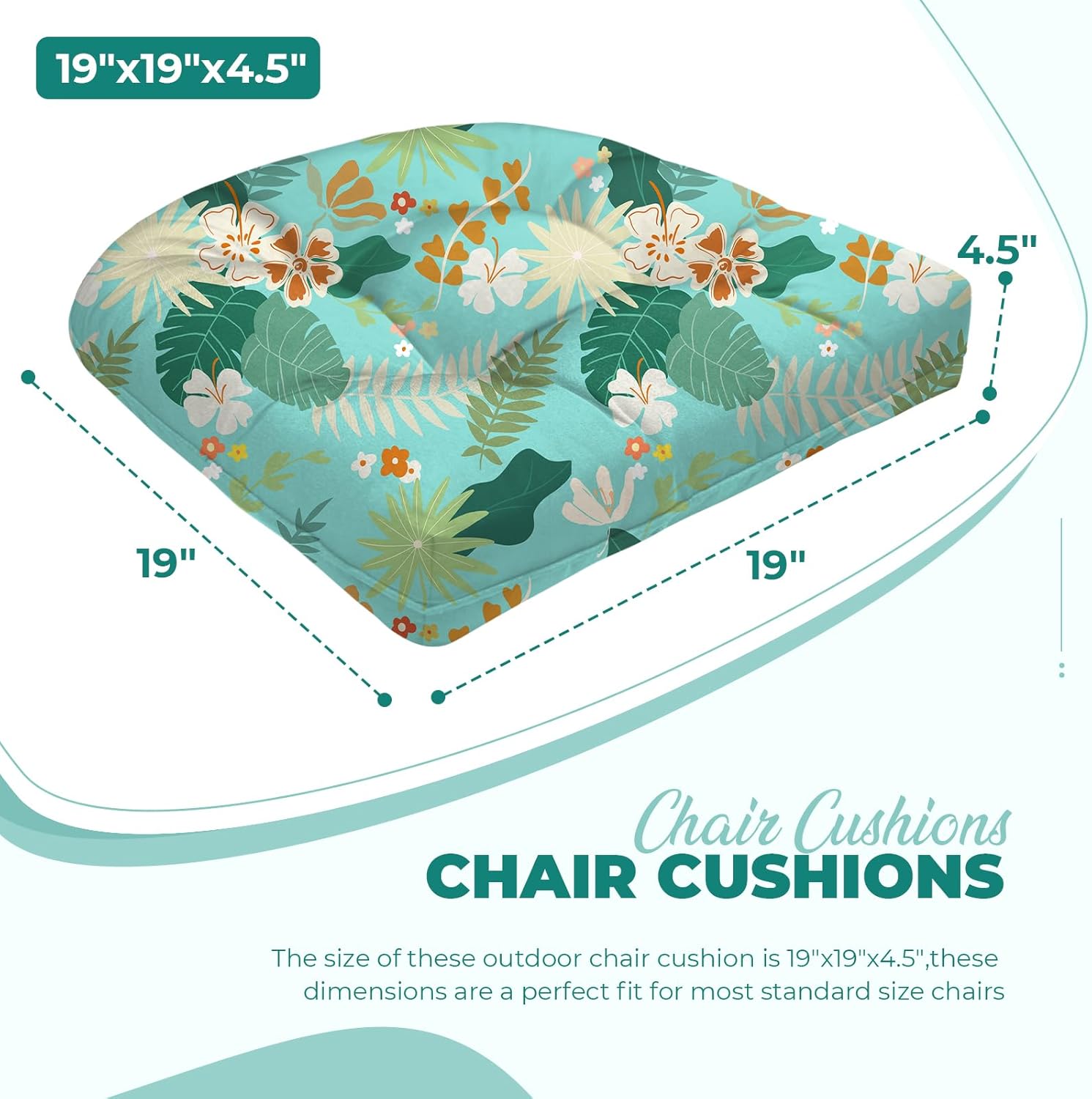 DANGHOOGY Patio Chair Cushions Set of 2 for Outdoor Funiture,Weather and Fade Resistant Outdoor Chair Pads, 19"x19" Tufted Memory Foam Patio Seat Cushion (2, Cyan Flower)