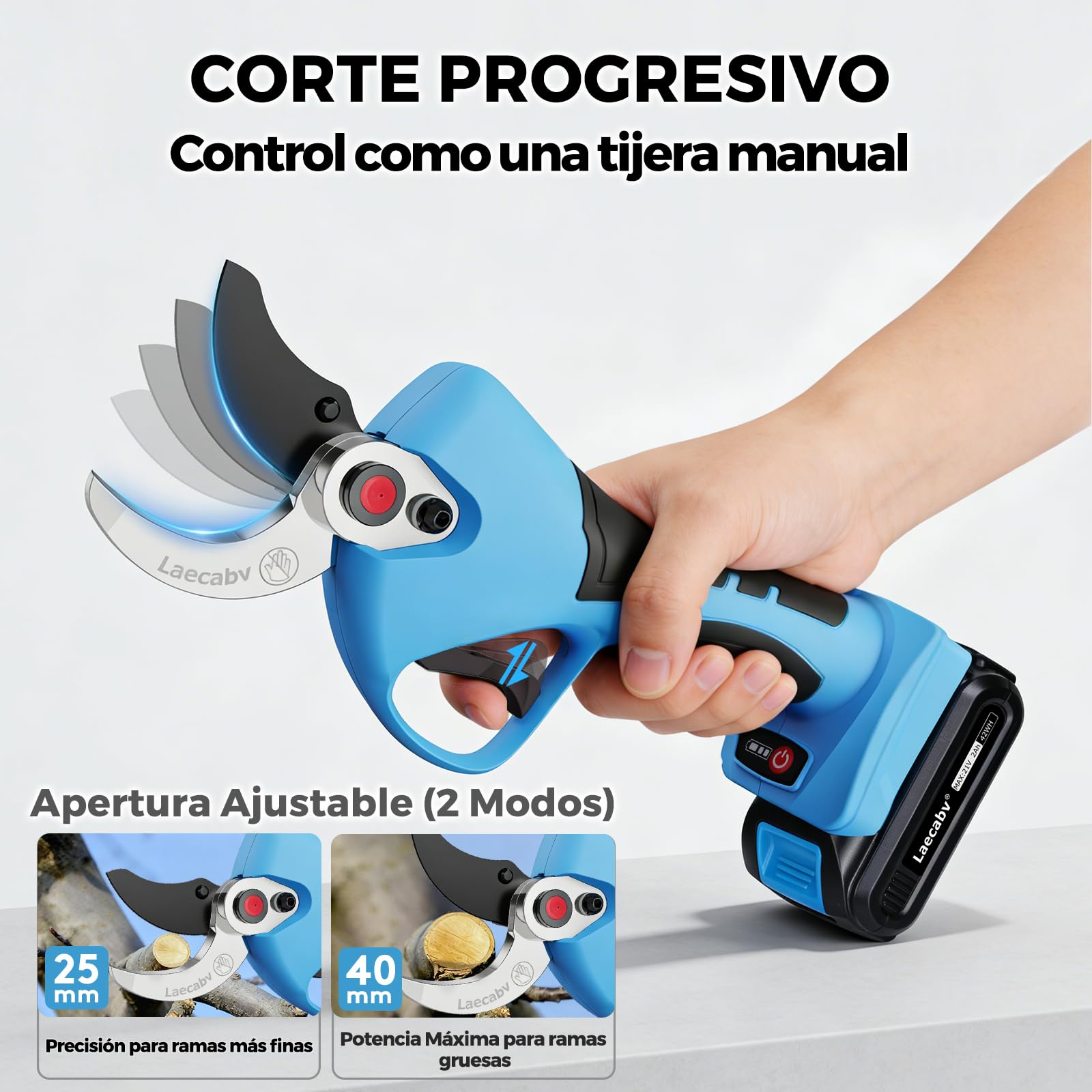 Laecabv Tijeras de podar electricas 40mm progresivo 2 Recargable Litio Batería para jardinería viñedos árboles frutales