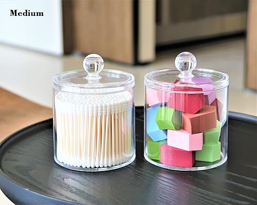 Miniatura 6 de Qtip - Juego de 4 organizadores de almacenamiento, 4 tarros de boticario de plástico transparente con tapa, recipiente organizador de baño para bola