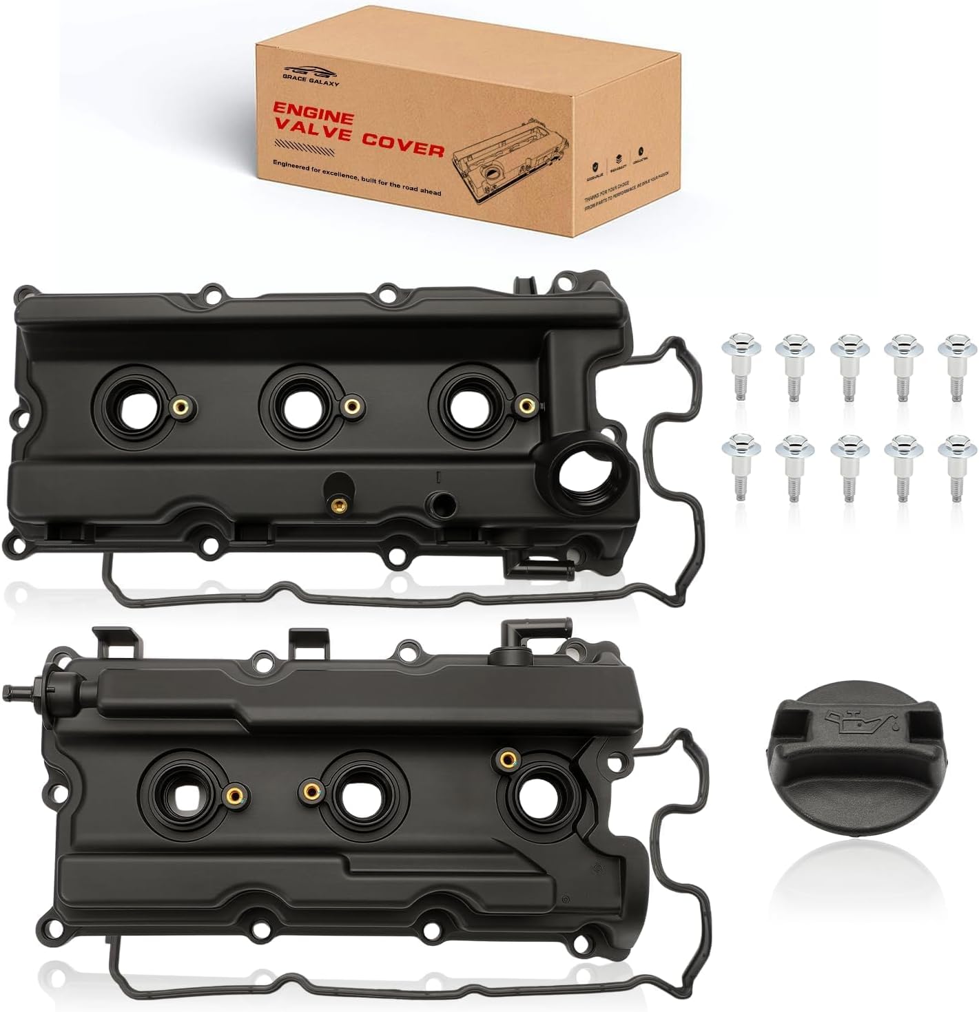 GraceGalaxy Engine Valve Cover with Bolts & Cap & Gaskets Fit for Nissan Frontier Xterra Pathfinder 2005-2019 V6 4.0L Replacement 13264-EA210 13264-EA200 Left & Right