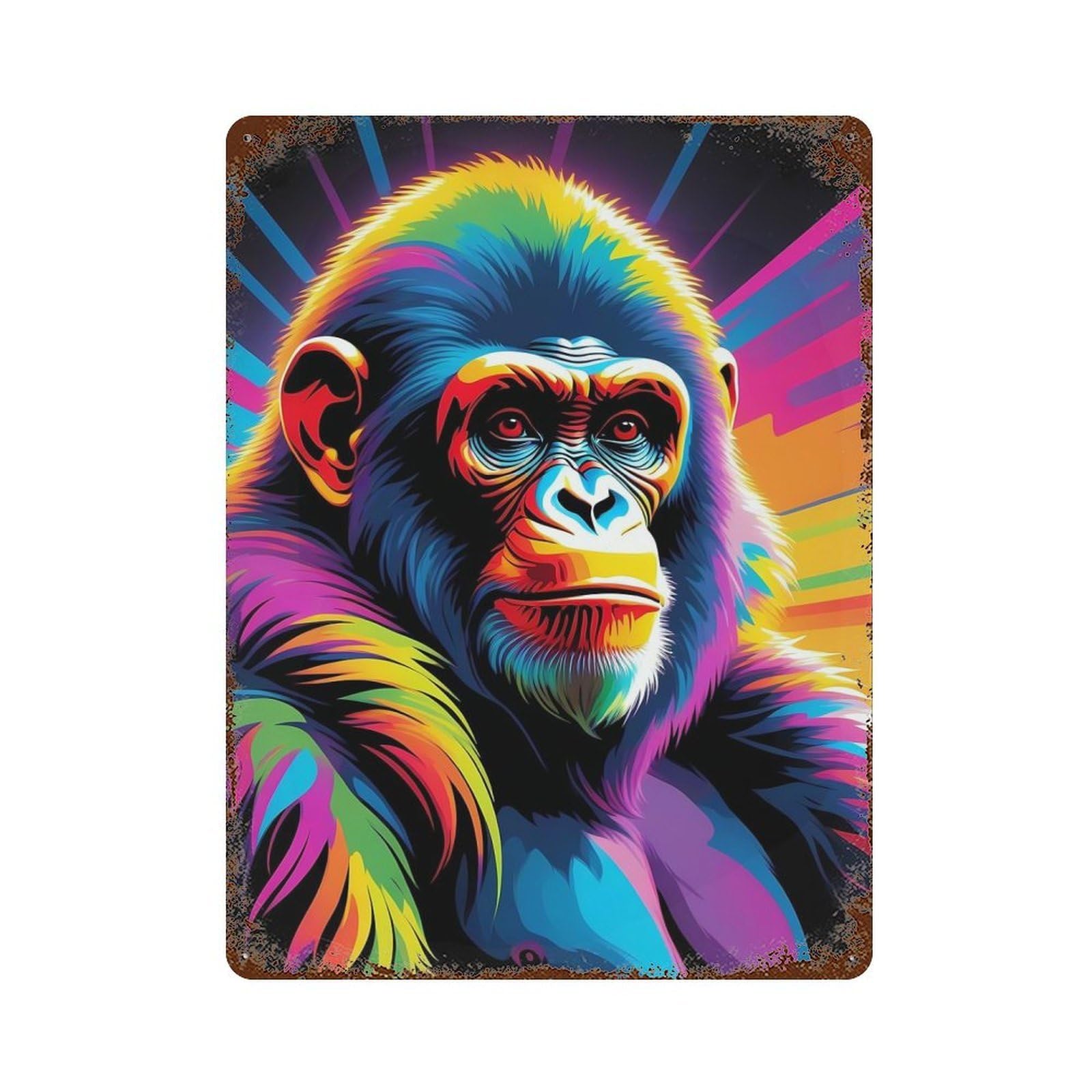 Psychedelic Ape 15.7"x11.8" Rusty Metal Tin Sign, Novelty Wall Decor for Cafe, Home Bar And Lounge Decor
