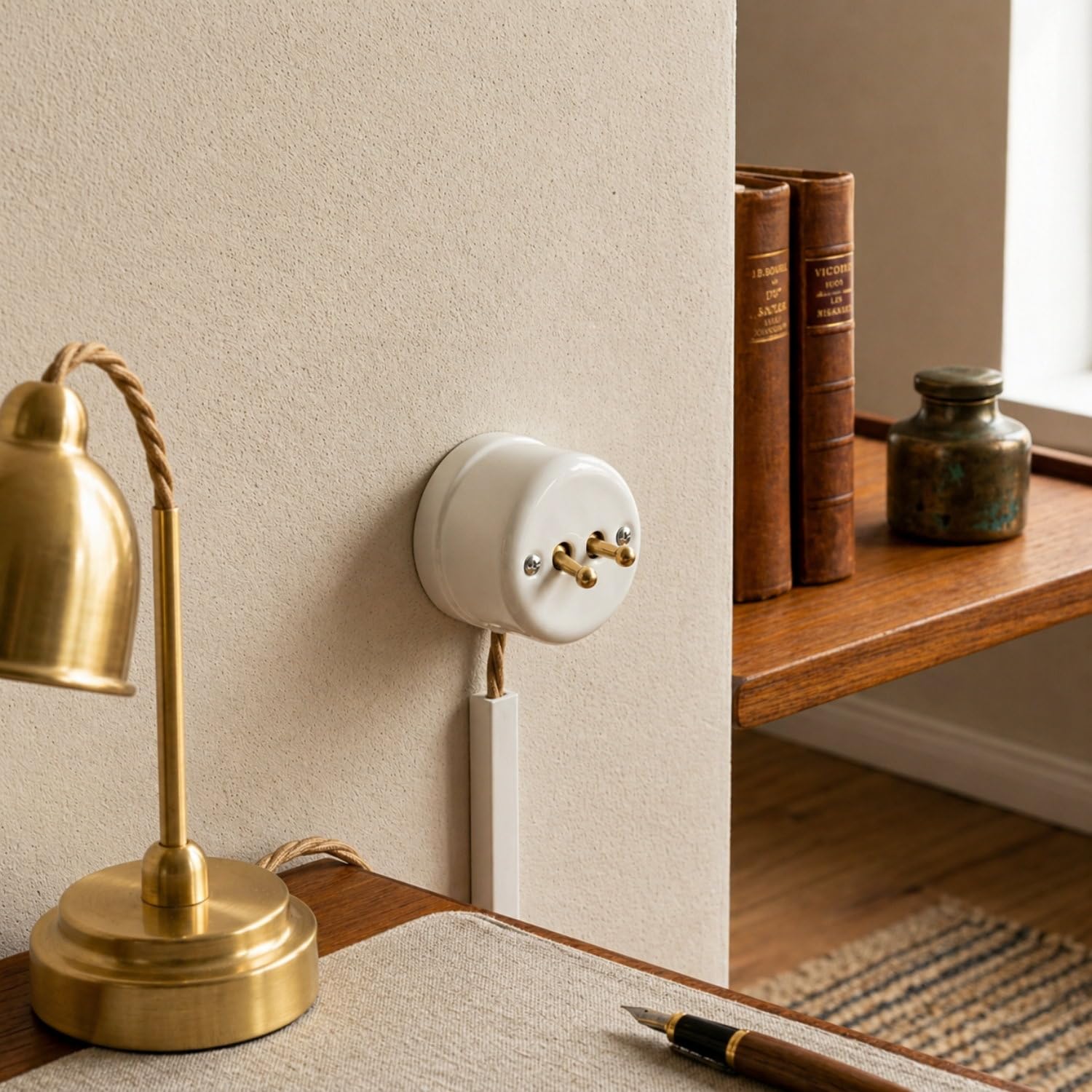 Aufputz Porzellan Retro Toggle Brass Doppelschalter, All-in-One, Serie QR1 weiß