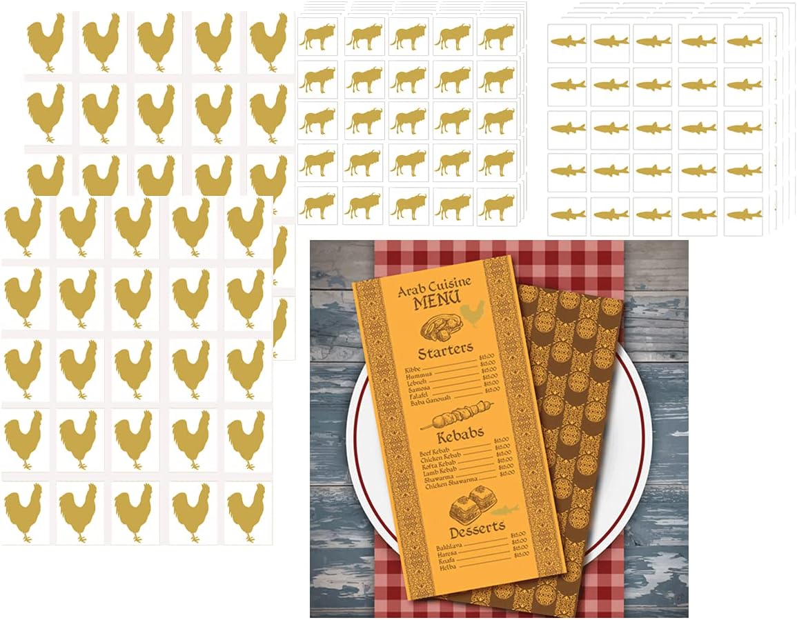 Wedding Meal Choice Stickers for Place Cards 1 Inch Gold Meal Sticker Wedding Meal Indicator Stickers-Place Card Menu Choices for Wedding Banquet, Black, Fish Chicken 300 Pcs Catering Food Stickers