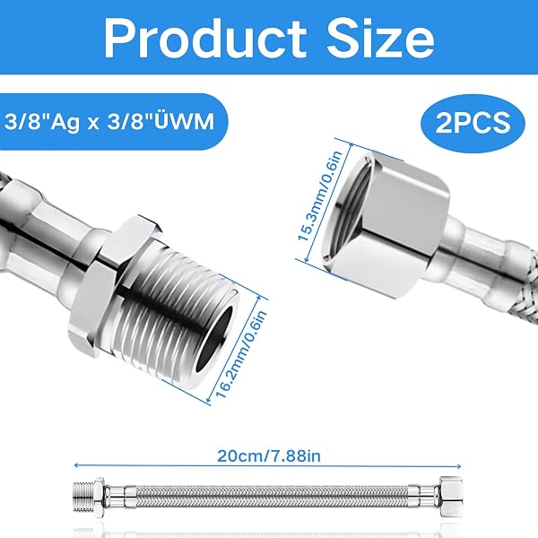 Tubo flessibile in acciaio inox (3/8" AG x 3/8" ÜWM, 20 cm) - 2
