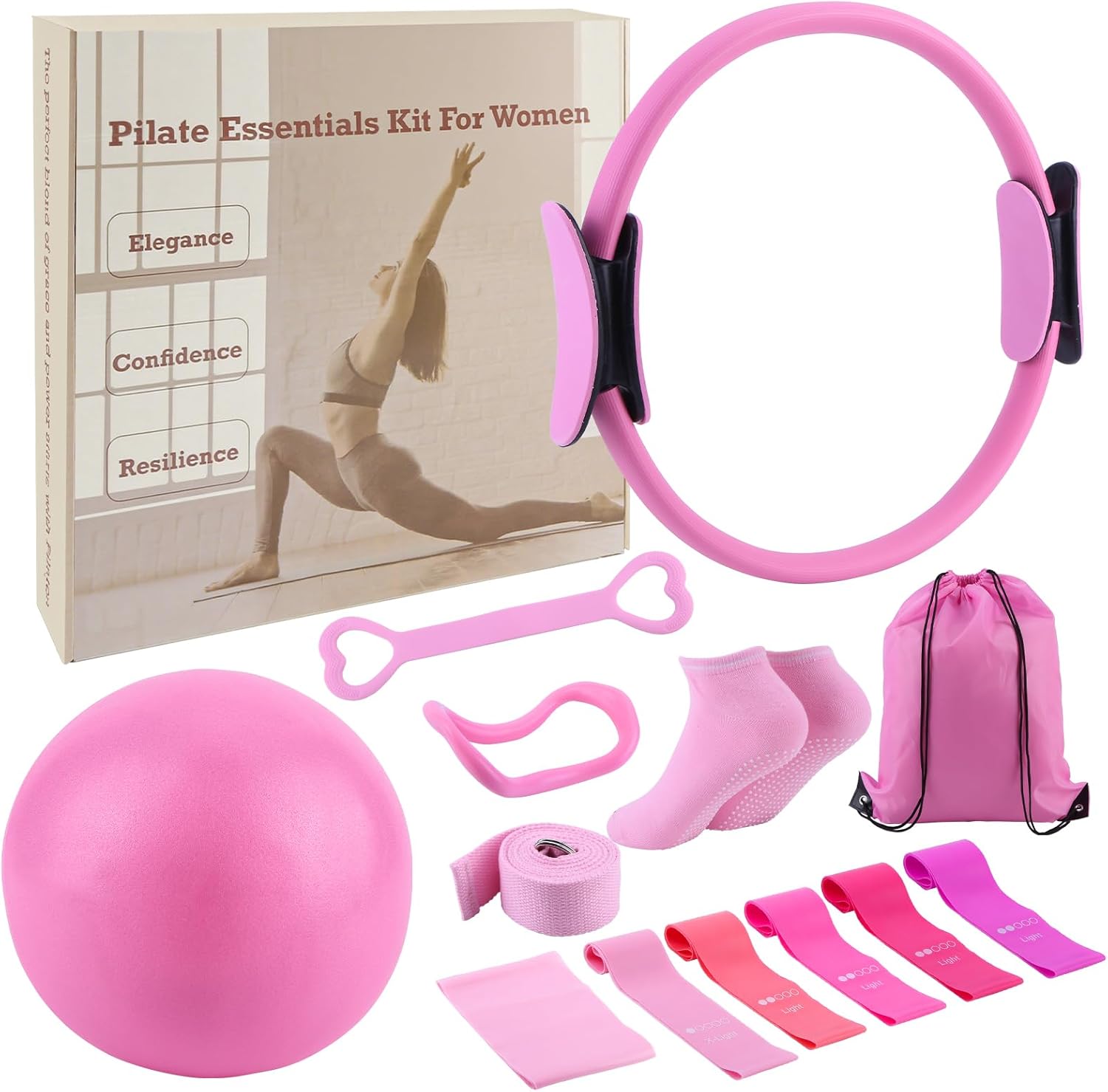 ASIEIT 13 PCS Pilates Kit for Women, Home Pilates Equipment with 5 Resistance Bands, 14'' Magic Circle, Pilates Ball and Ring, Compact Workout Set for Home Workout, Strength and Flexibility