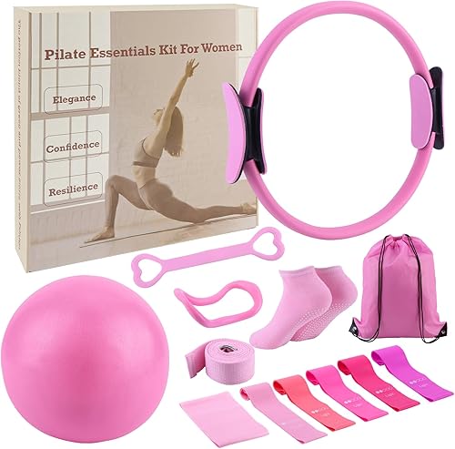 ASIEIT 13 PCS Pilates Kit for Women, Home Pilates Equipment with 5 Resistance Bands, 14'' Magic Circle, Pilates Ball and Ring, Compact Workout Set