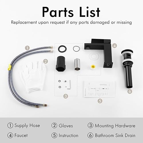 Miniatura 9 de KES Grifo de baño negro y desagüe de lavabo de baño con desbordamiento, grifo de un solo orificio certificado por cUPC con tapón de drenaje