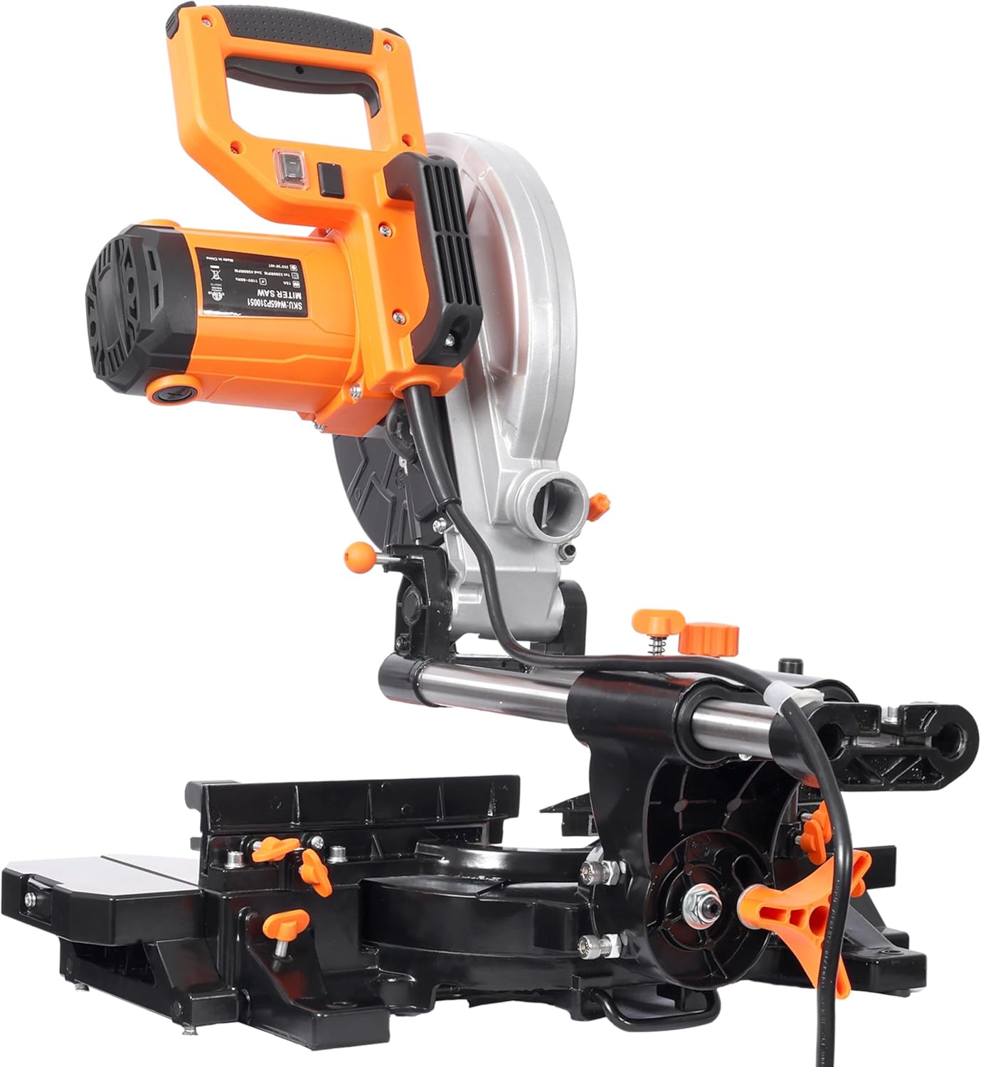 10 Inch Sliding Miter Saw Single Bevel Dual Speed 5000 RPM 3200 RPM 48 Tooth Blade Angle Cutting Power Tool Black+Orange