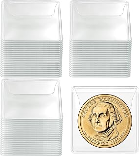 Jucoan 200 Pack Single Pocket Coin Sleeves for Collectors, 2 x 2 Inch Clear PVC Coin Pocket Holder, Individual Plastic Coin Protectors for Coin Stamp Collection