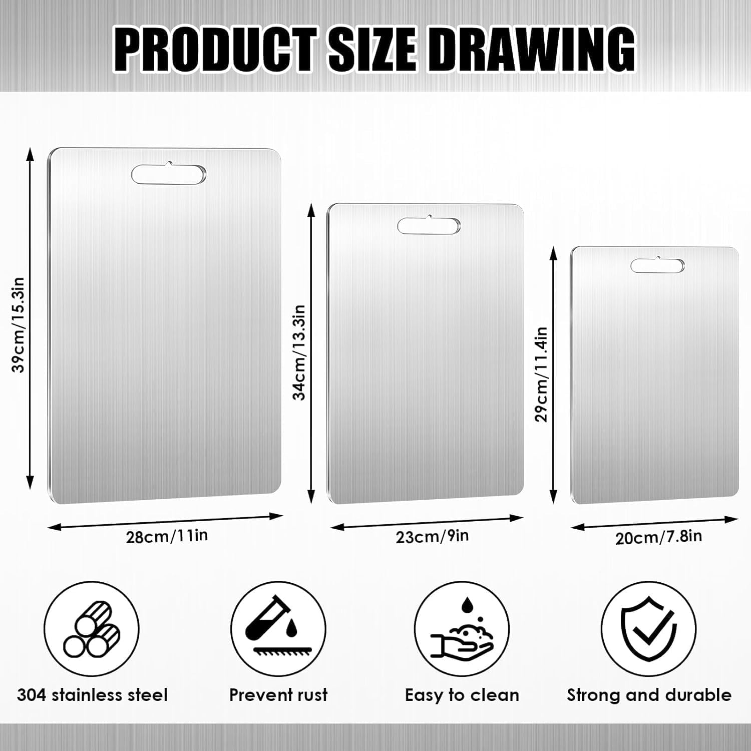 Stainless Steel Cutting Board, 3PCS Cutting Boards for Kitchen