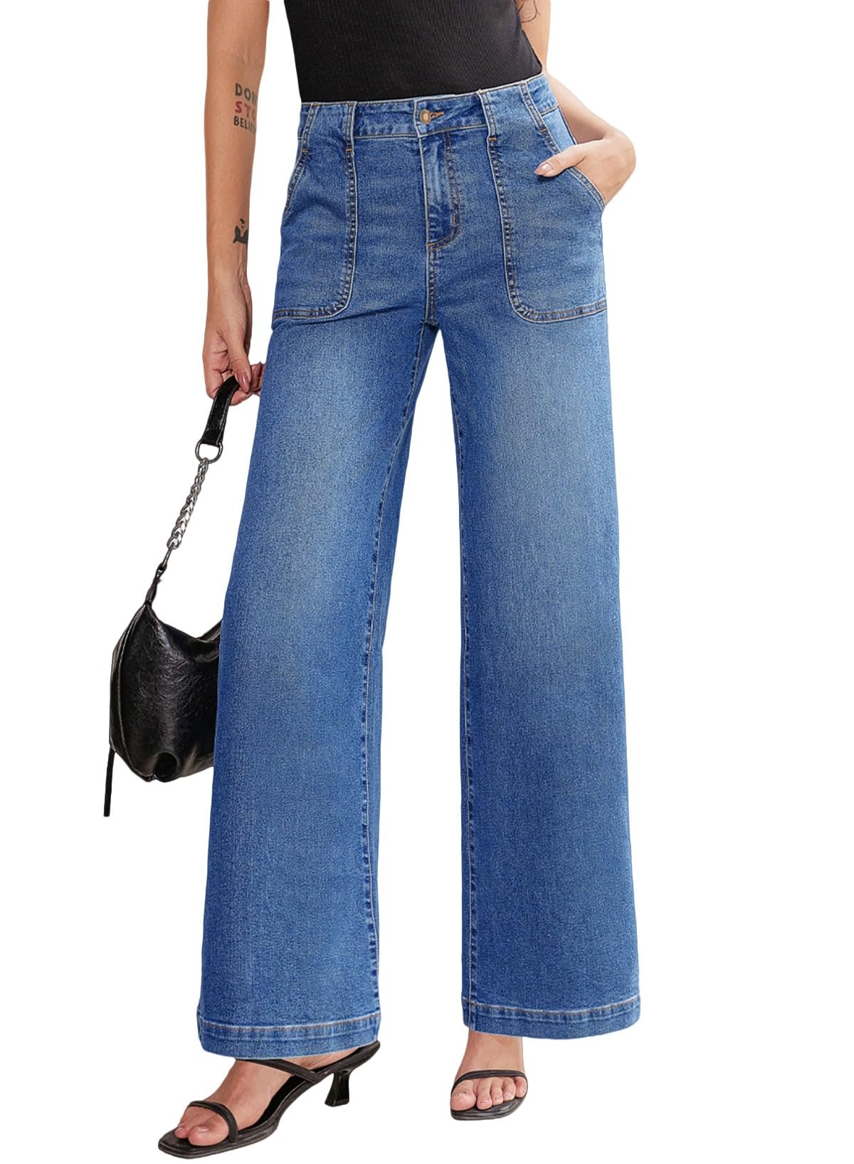 Sidefeel High Waisted Stretchy Wide Leg Jeans