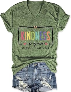 Kindness Shirt Women Kindness is Free Sprinkle It Everywhere V Neck Graphic Tees Be Kind T-Shirt Inspirational Tshirt