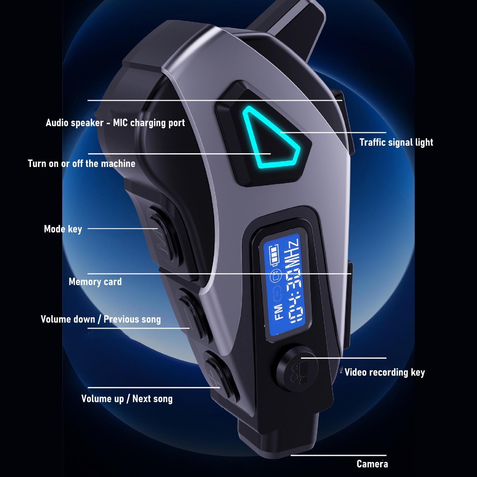 VBESTLIFE Auricolare Bluetooth per Casco Moto con Fotocamera 1080P, Altoparlanti per Casco con Microfoni, Citofono/chiamata in Vivavoce/musica/resistente All'acqua/cancellazione del Rumore