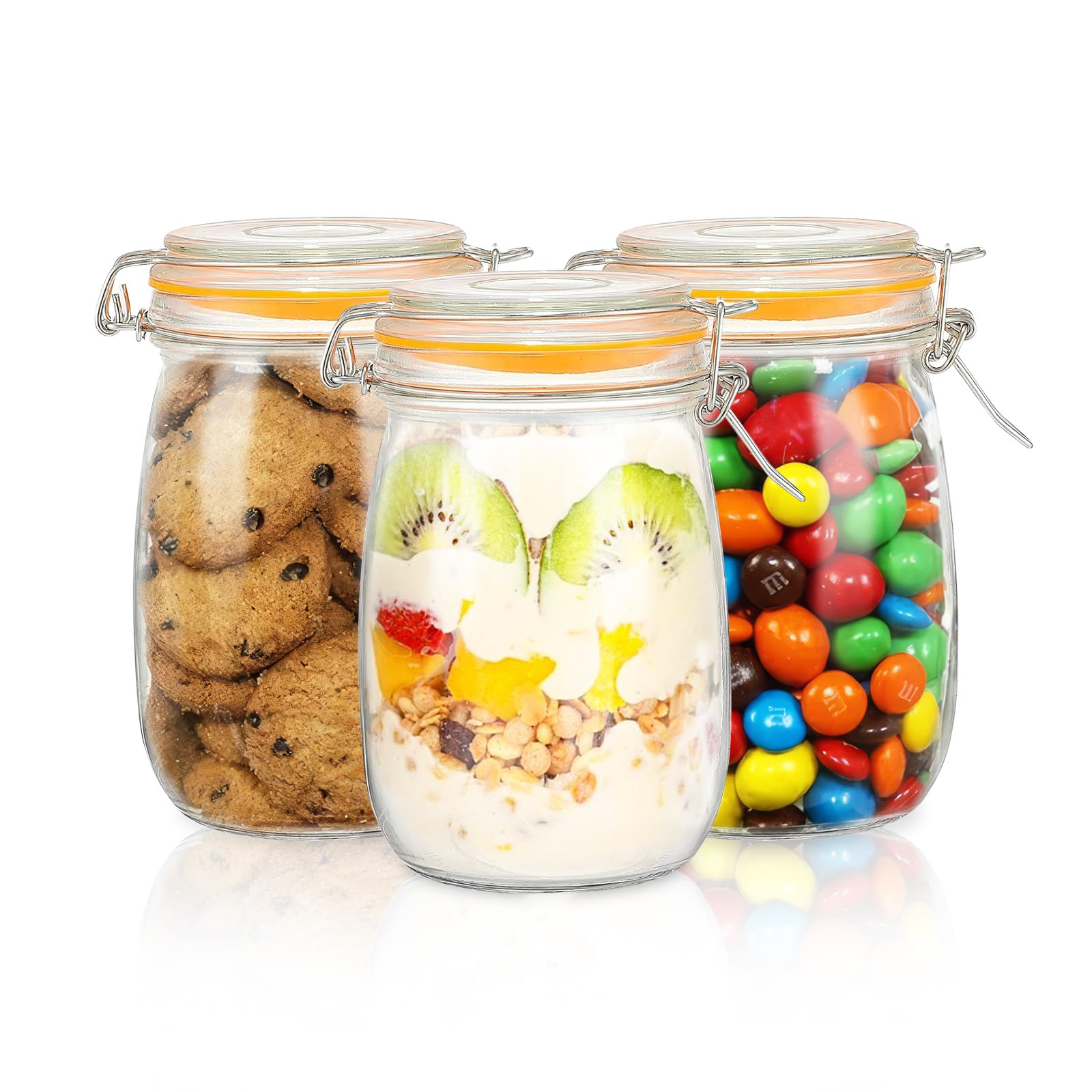 LLHONG Airtight Glass Jar with Metal Clip Lid, 1L Glass Jars with Lids