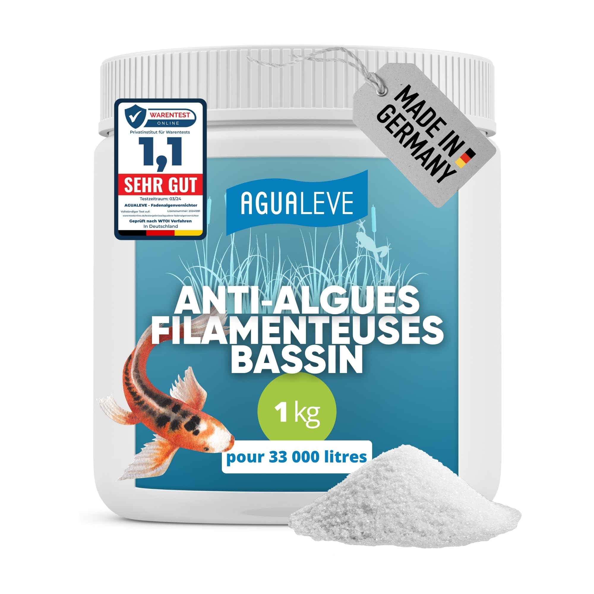 AGUALEVE Destructeur d’algues filamenteuses pour Bassin – Granulés pour Application ciblée sur Les algues – Dosage indicatif 30 à 50 g pour 1 000 L – Guide d’Entretien numérique Inclus
