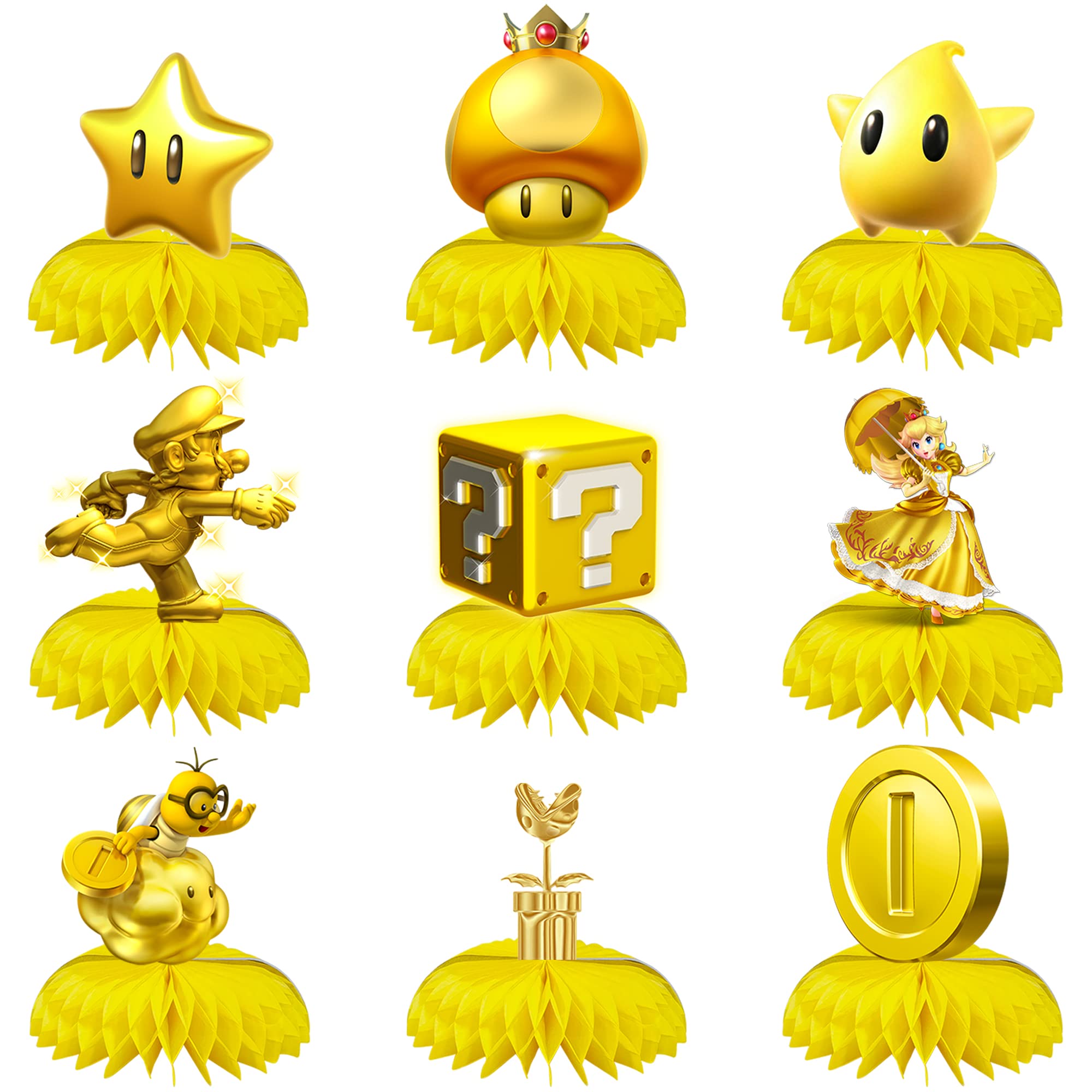 9Pcs Video Game Honeycomb Centerpiece for Table Decorations, Cartoon Birthday Party Supplies Kids Party Favors Honeycomb Table Decorations Topper for Kids Honeycomb Birthday Party Decorations Supplies