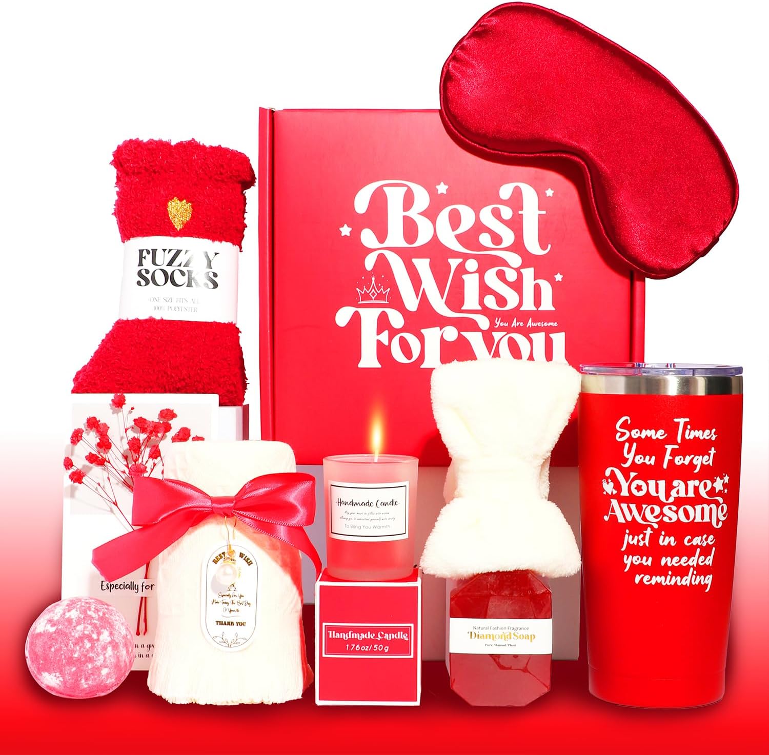 Beauenty 11PC Scented Candles & Bath Bombs Set,Gifts for Women for Birthday Mother's Day Women's Day,Bath Bubble Set Gifts for Women,Relaxing Spa Gift Set for Woman (red)