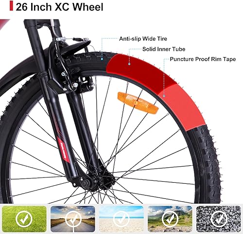 Miniatura 3 de Hiland Humtaway - Bicicleta de montaña de 26 pulgadas para hombres y mujeres, rueda de radios de 36, cambio trasero Shimano de 21 velocidades, marco