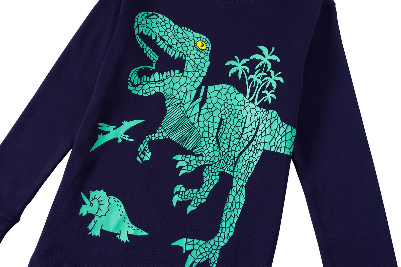 Pigiama per bambini con dinosauro in cotone, a maniche lunghe, pigiama natalizio per bambini da 2 a 7 anni, 4 pezzi