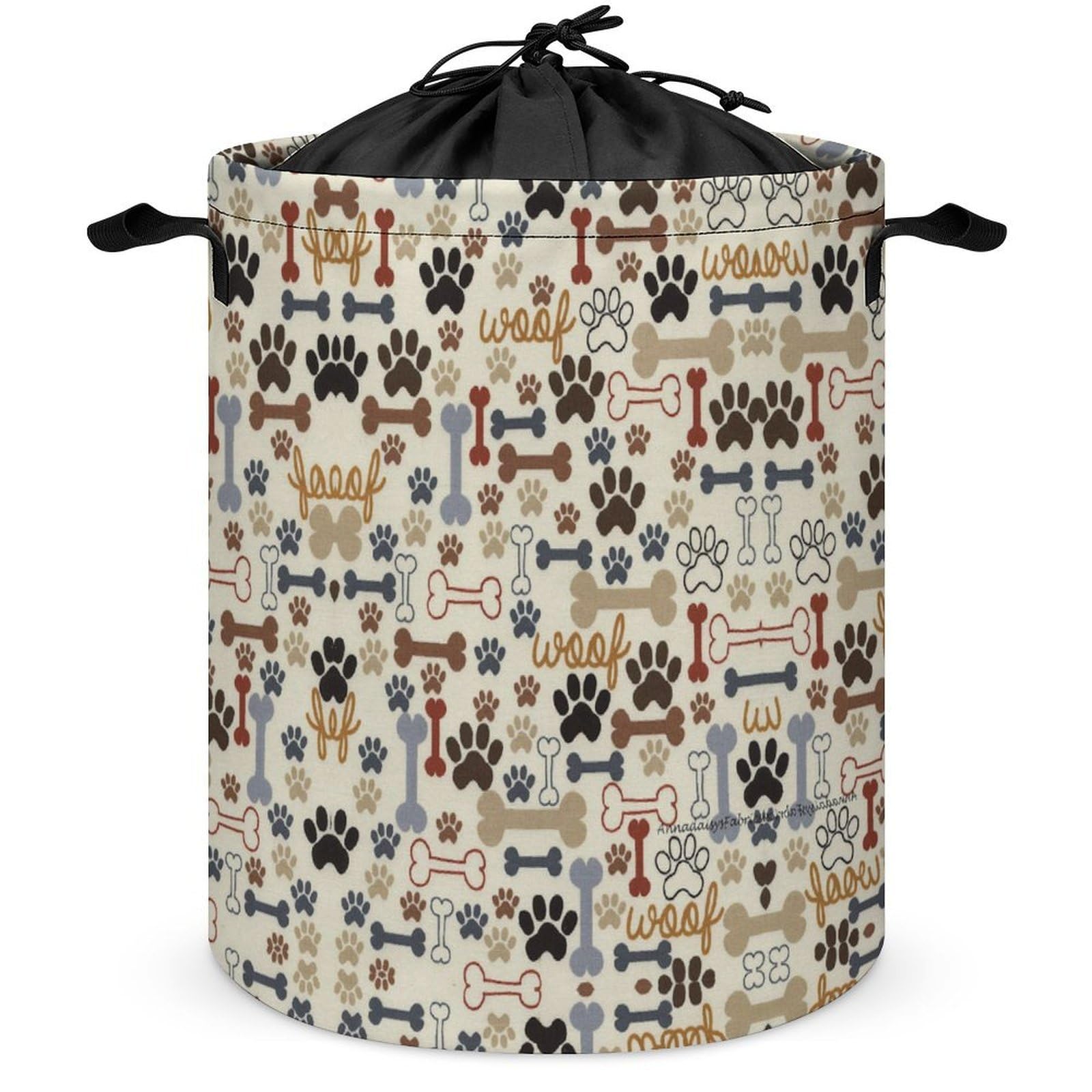 Wlntrophic Drawstring Laundry Hamper, Dog Bones Paw Prints Laundry Basket, Washing Basket with Handle