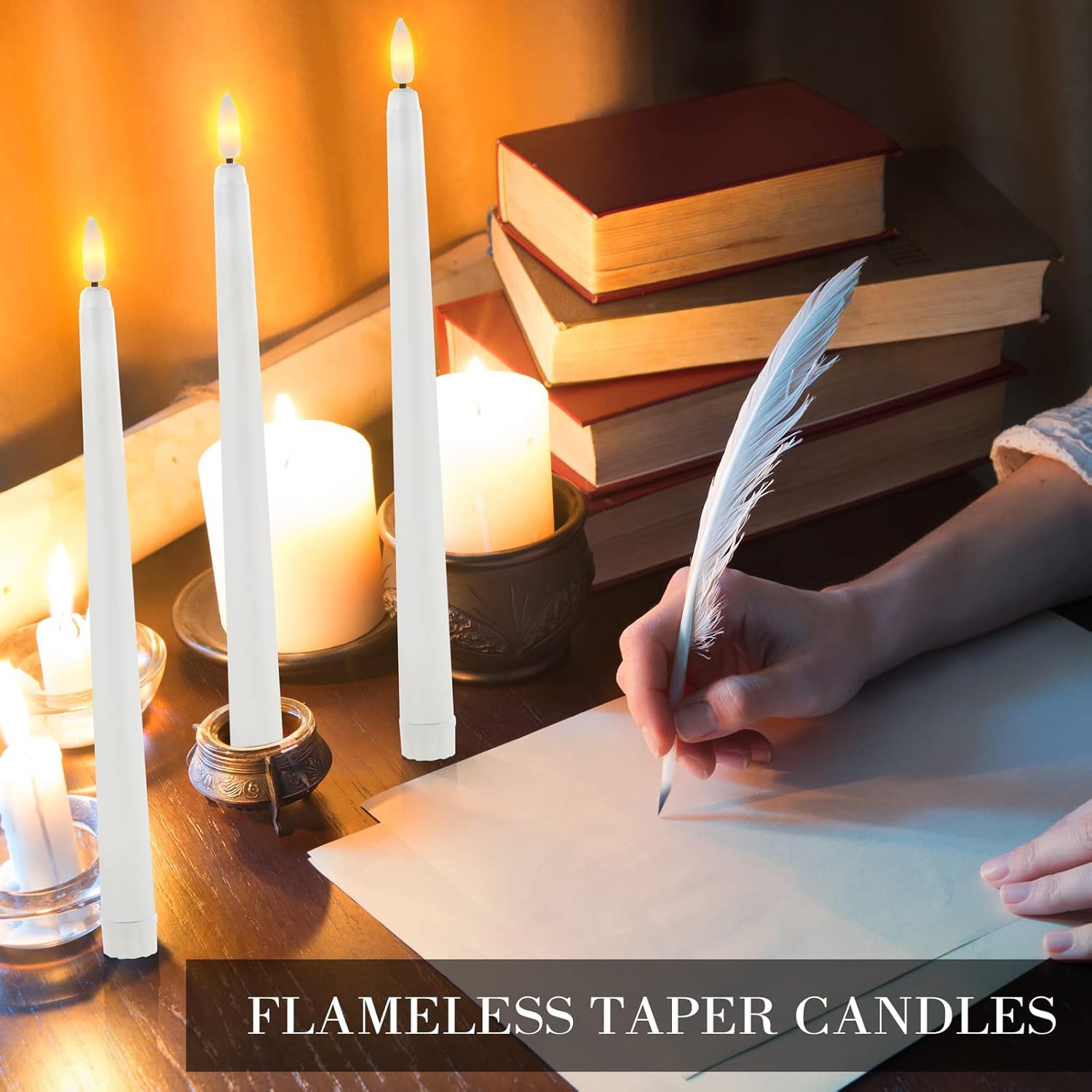 Qunclay 84 Pack Flameless Taper Candles Bulk 11 Inch Battery Operated LED Candlesticks with Warm Flickering Light, Realistic Electric Candles for Halloween Wedding Party Christmas Home Decor(White)