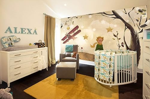 Miniatura 2 de Murwall Kids Wallpaper Nursery Little Prince Wall Mural Nostalgic Aircraft Wall Print Childroom Boys Girls Bedrooom Watercolor Tree Wall Art