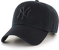 Official New York Yankees '47 Clean Up Black Adjustable Hat - One Size Fits Most, 100% Cotton Embroidered MLB Cap