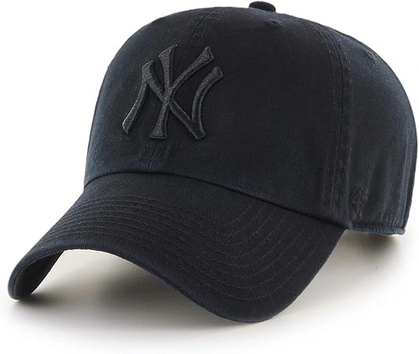 47 Brand MLB Black Black Primary Logo Clean Up Adjustable Baseball Cap Hat, Adult One Size Fits All - New York Yankees - One Size - Black