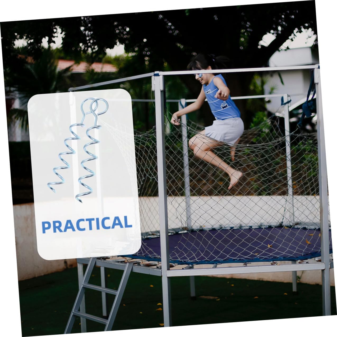 POPETPOP 4pcs Heavy Duty Camping Tent Stakes Iron Spiral Ground Anchors with Spring for Lawn, Outdoor Tents, Shelters, and Pet Securing