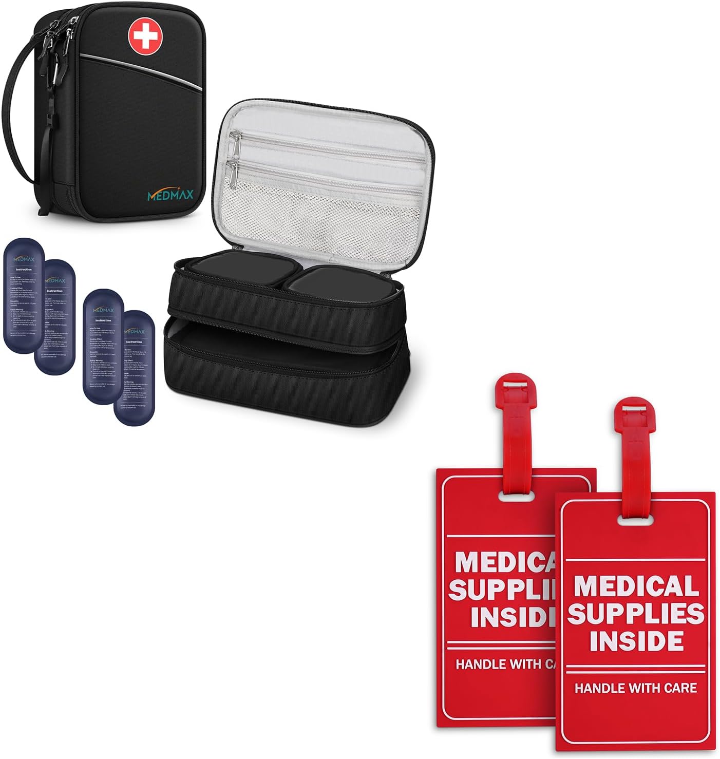MEDMAX Insulin Cooler Travel Case with 4 Ice Packs Black