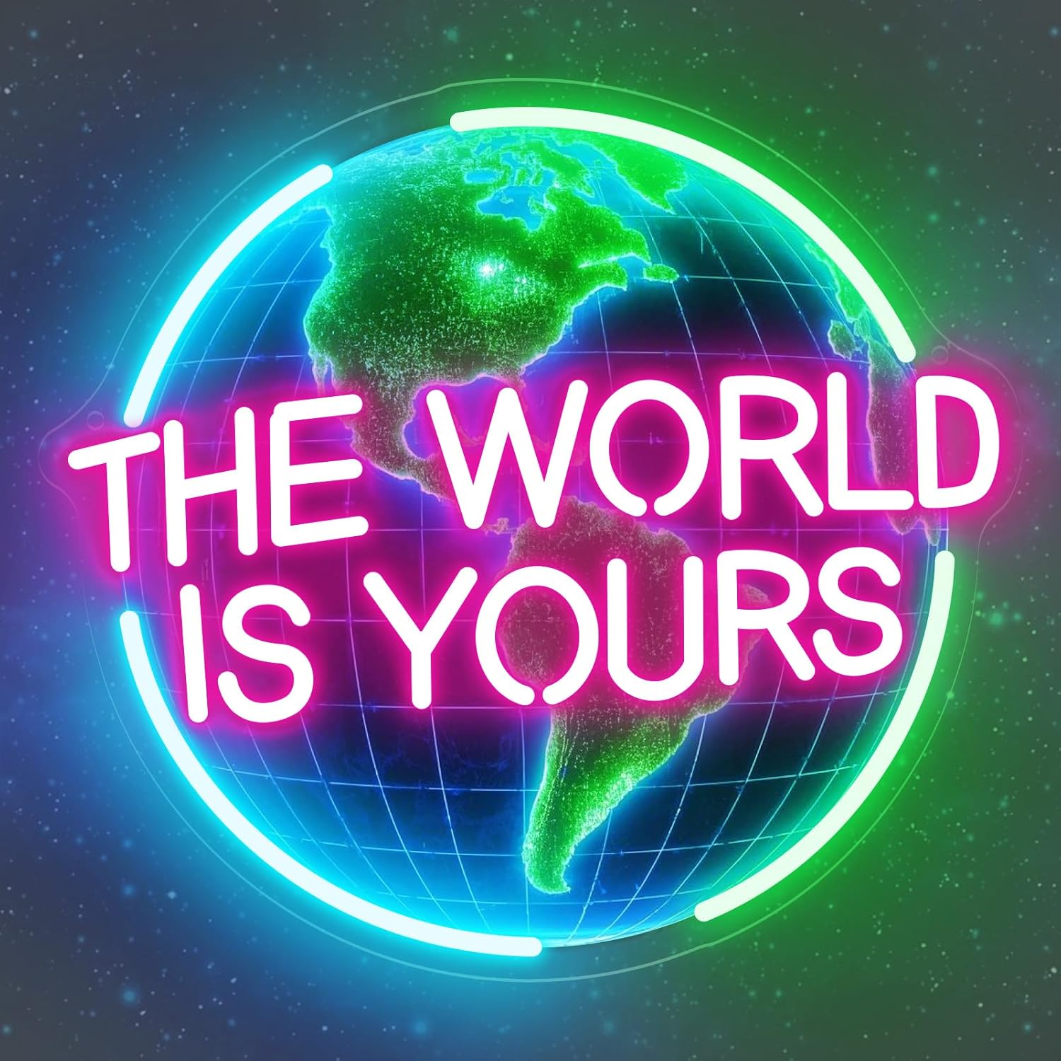 The World Is Yours Neon Sign for Wall Decor, Earth Neon Light with Dimmer, for Man Cave Boy Room Decor, Gift for Man Boyfriend, Decoration USB Powered with Switch - Image 3