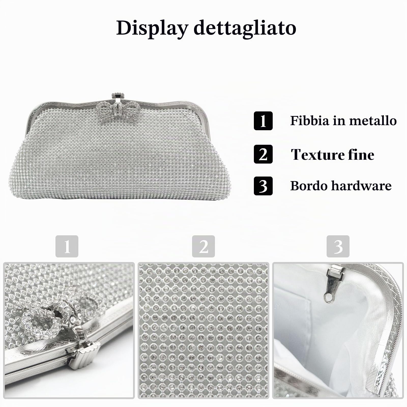 CORIOS Borsetta da Sera da Donna Borsa Scintillante Strass Clutch Pochette Piccolo con Catena Formale Borsa a Spalla Elegante Cocktail Festa Cerimonia Ballo Borsa a Tracolla
