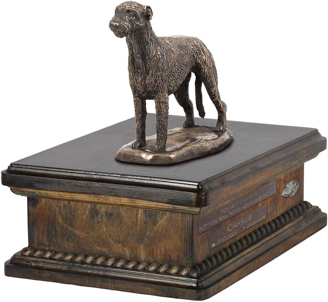 Art-Dog Custom Dog Sitting Statue Memorial Urn - Handmade Cold Cast Bronze on Birch Base – Sturdy and Stylish Urn for Dog’s Ashes – 8.3x11.4x8.7 – 5l – Irish Wolfhound