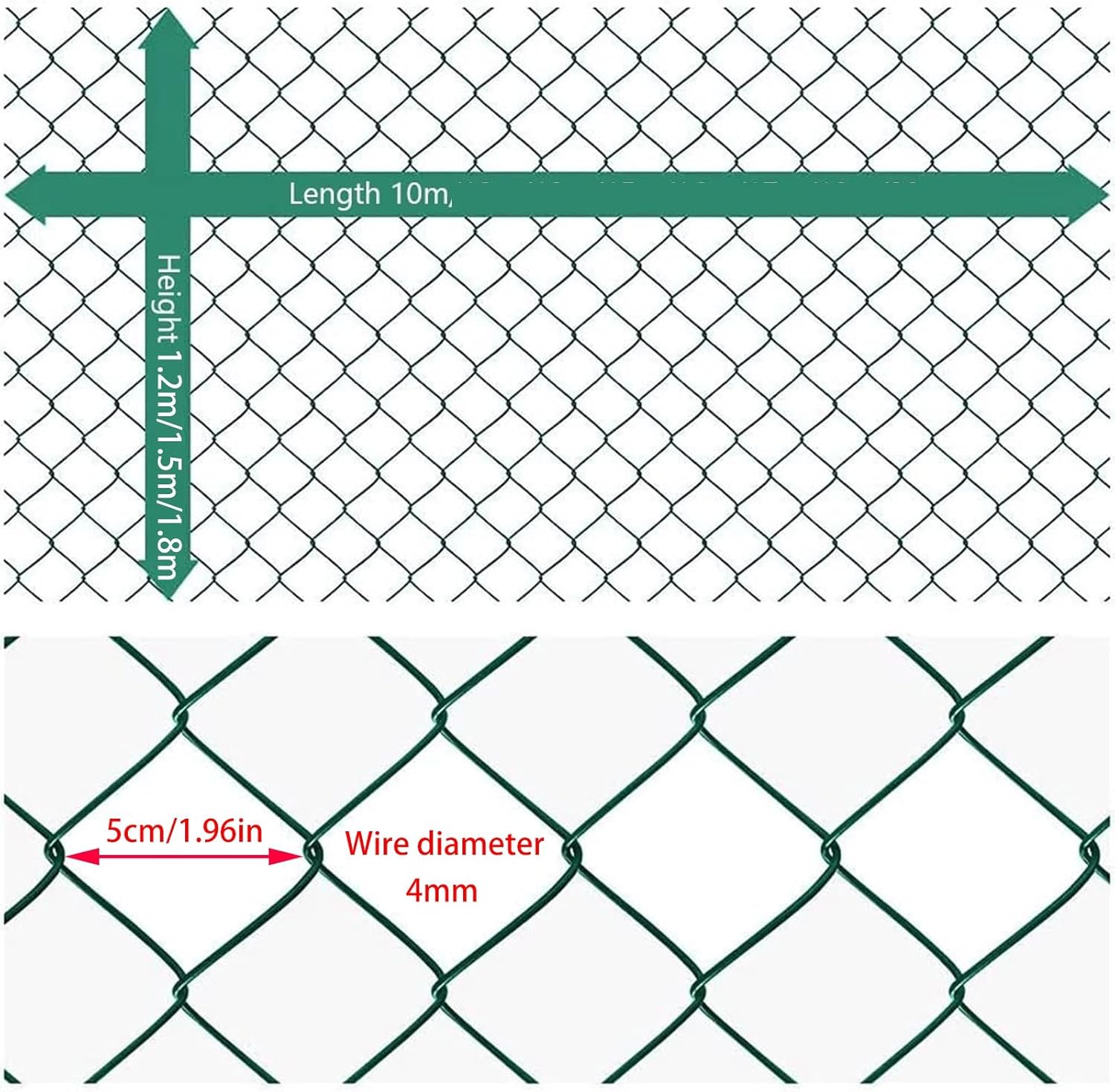 PVC Coated Wire Mesh Roll 1.2m x 10m - Black Chain Link Fencing, Poultry Netting, Livestock Enclosure, Durable Stainless Steel Hardware Cloth, Versatile Garden & Stadium Fence