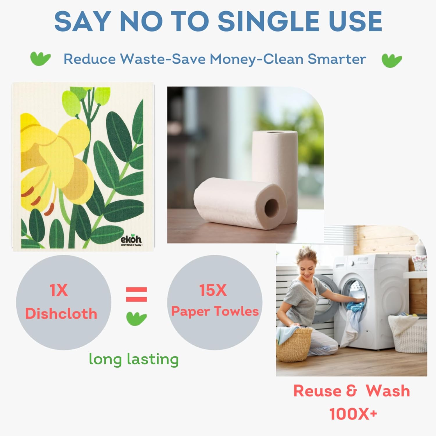 EKOH Swedish Dishcloths for the Kitchen - 12 Pack Cleaning Cloths for the Home - 100% Biodegradable Dish Cloths a Paper Towel and Plastic Sponge Alternative (Scandi Botanical, Scandinavian)