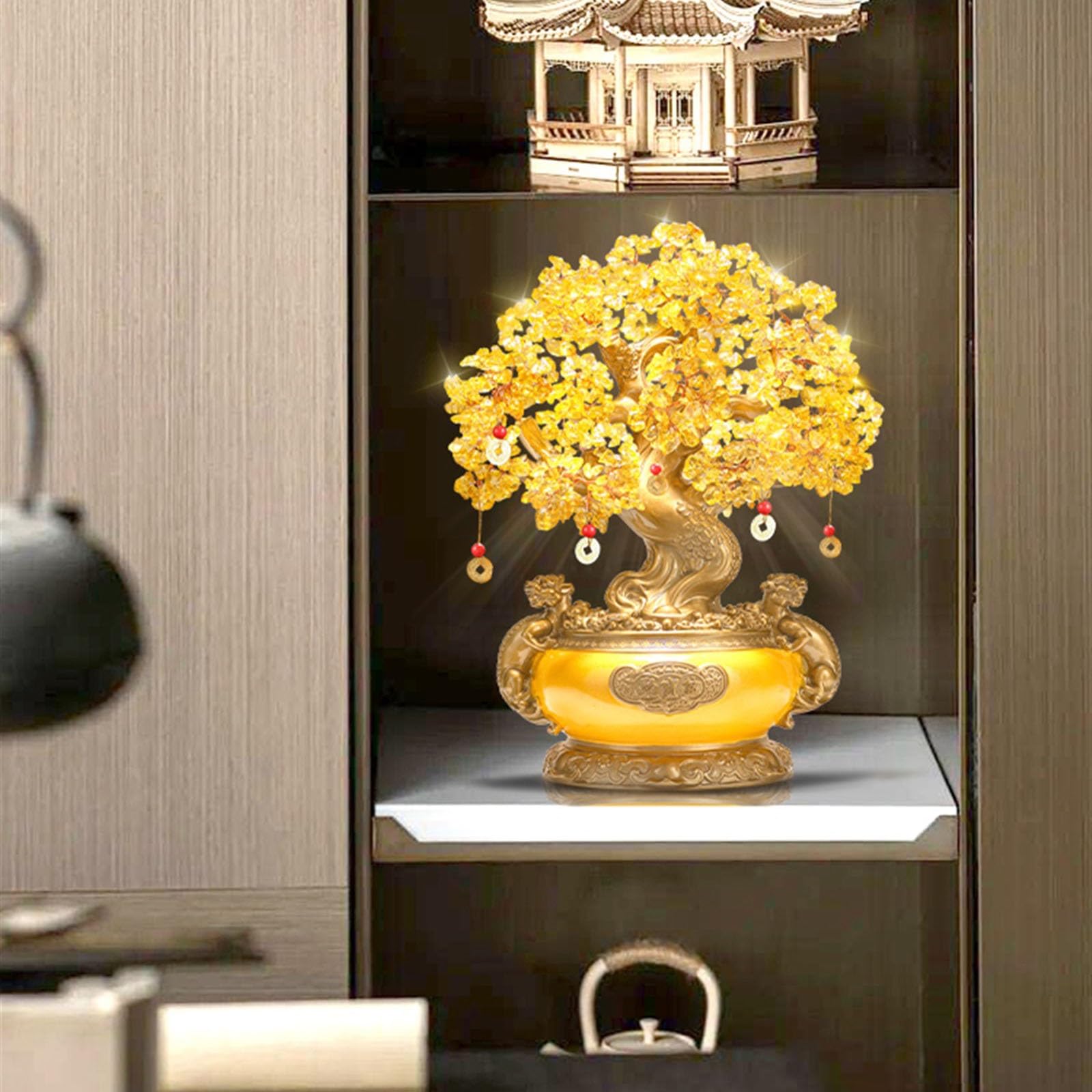 Biurko naturalne drzewo cytrynowe, kryształ, pieniądze, feng shui, bonsai, szczęście, uzdrawianie Reiki, równoważący kamień szlachetny do dekoracji domu i biura, rozmiar S