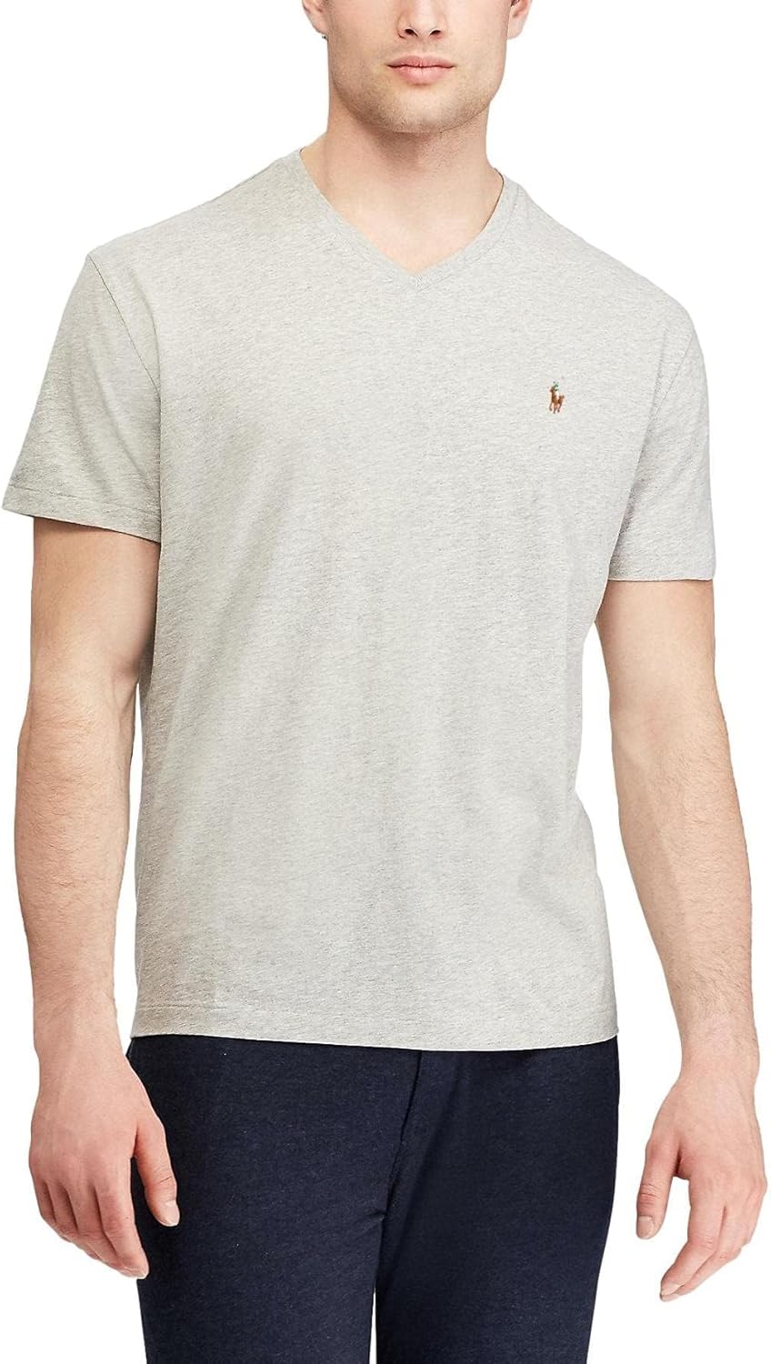 POLO RALPH LAUREN Men's Custom Slim Fit Multicolored Pony V Neck T-Shirt (Grey, 2XL) - Image 2
