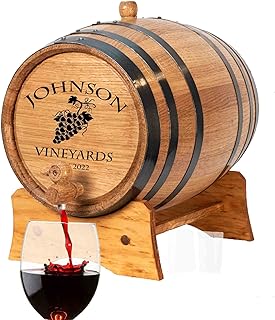 Personalized 5 Liter Oak Wine Barrel Dispenser (1 Gallon) w/Wood Stand, Bung & Spigot, Custom Mini 5L Aging Barrels For The Home Wine Maker & Craft Distiller (V16)