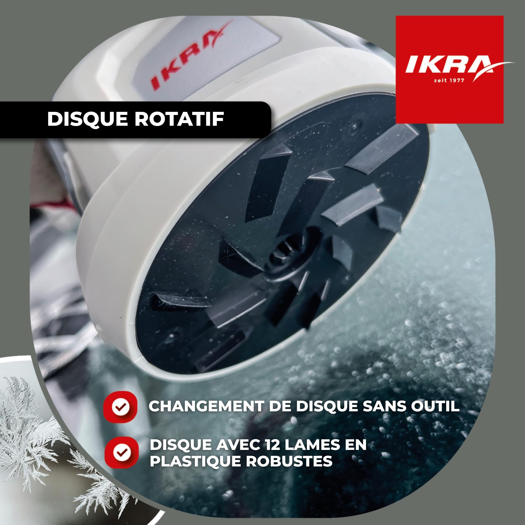 IKRA grattoir à glace pour voiture IAEK 74, batterie & câble de recharge
