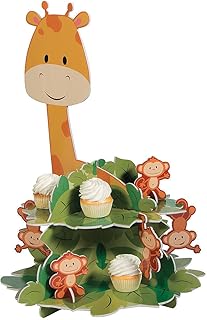 Zoo Animals 1st Birthday Cupcake Stand (Giraffe and Monkeys) Birthday Decorations