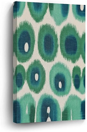 Lienzo decorativo para pared de 16 x 24 pulgadas, estampado de pavo real verde y aguamarina Ikat, arte de pared, tipografía, hogar, oficina, disponible en Yaxa Peru