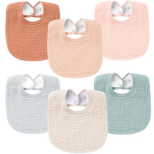 Konssy Paquete de 6 baberos de muselina para niños y niñas, algodón suave absorbente bandana baberos para babear y dentición