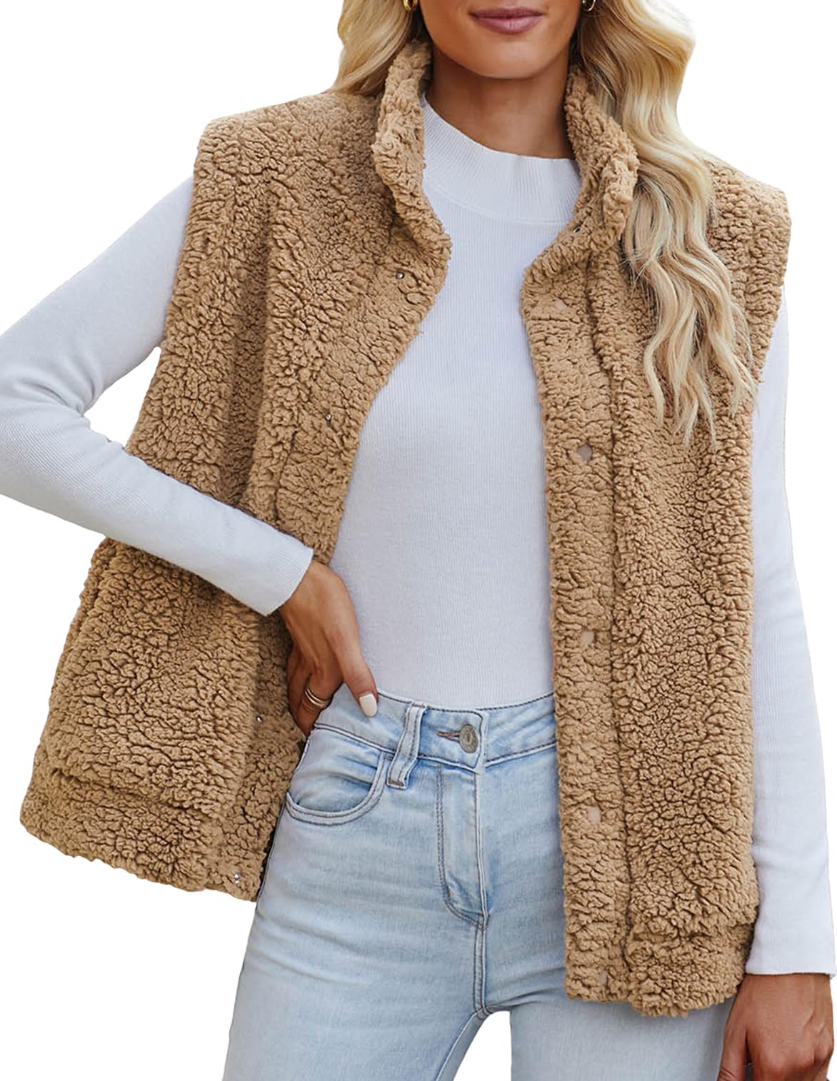 Maeau - Giacca in Pile da Donna Gilet Donna in Pile Smanicato Senza Maniche Giacca Elegante Invernale Sportivo per Autunno e Inverno