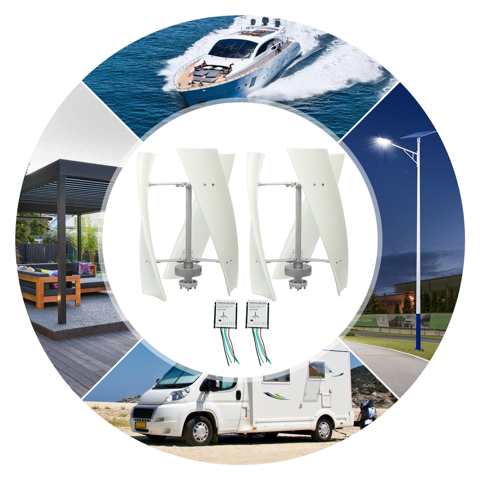 Vertikale Windturbine 100W 12V Weiß - Leiser Windgenerator mit Permanentmagnet-Lagergenerator für Haus Boot Wohnmobil, Startwindgeschwindigkeit 2,5 m/s