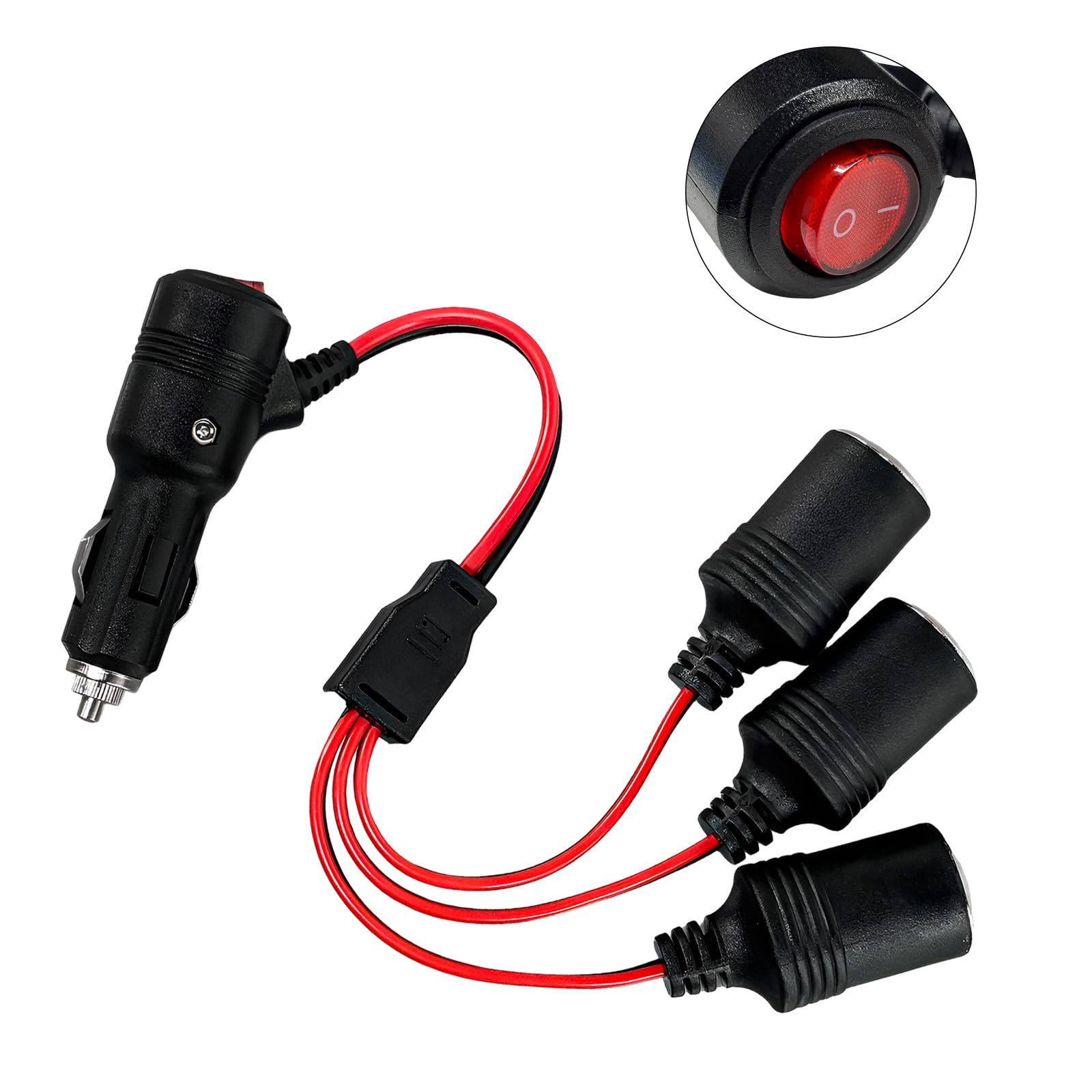 JUSTTOP Car Cigarette Lighter Splitter, 12V/24V 1 to 3 Power Charger Port with 15A Fuse, 3 Way Socket Splitter Cigarette Lighter Extension Cord with On Off Switch, Car Accessories