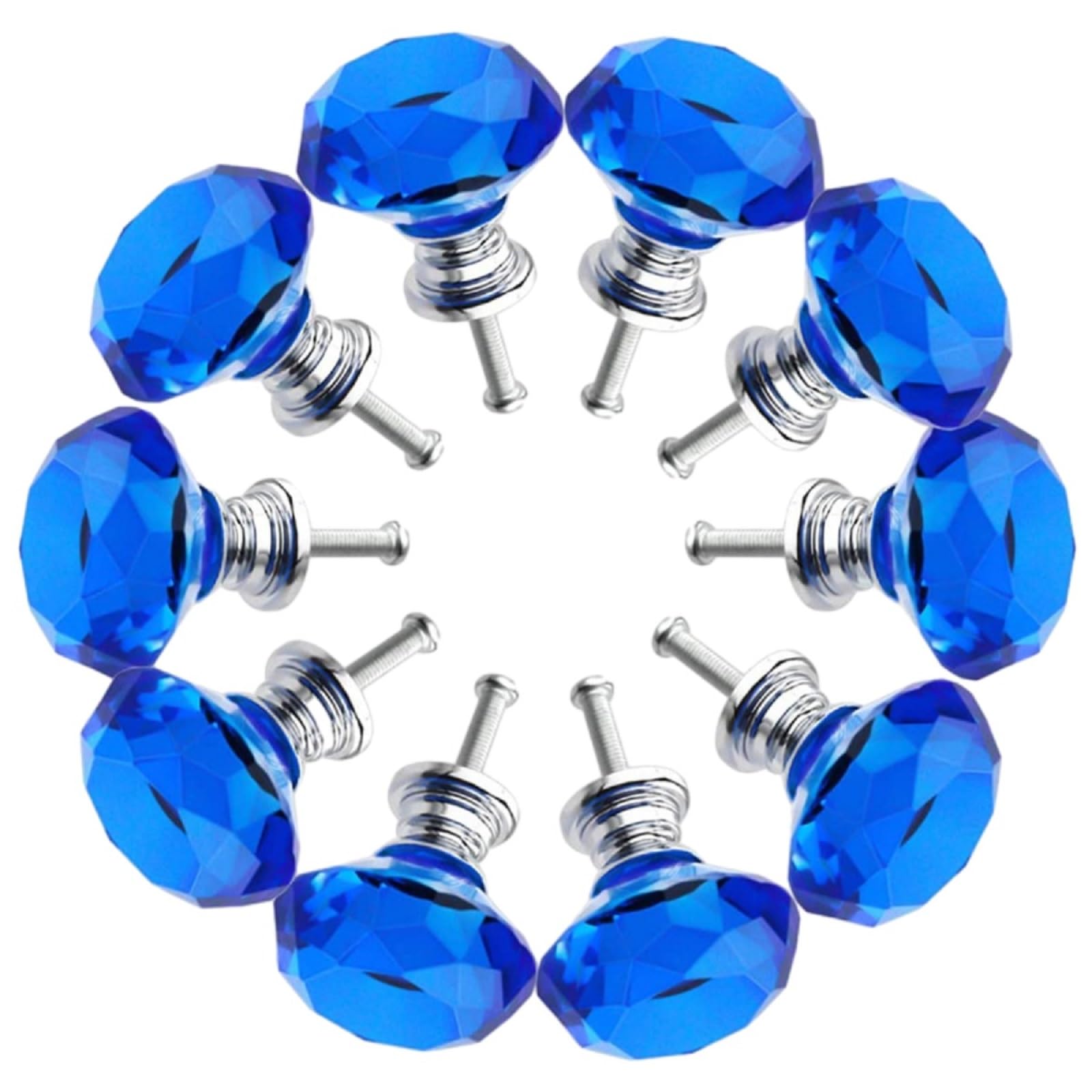 Kfgisd Blue 10 Pcs,Drawer Knobs 1.18 * 1.1Inch Single Hole Transparent Multi-Color Cabinet Jewelry Box Drawer Diamond Handle,Crystal Handles(Blue)