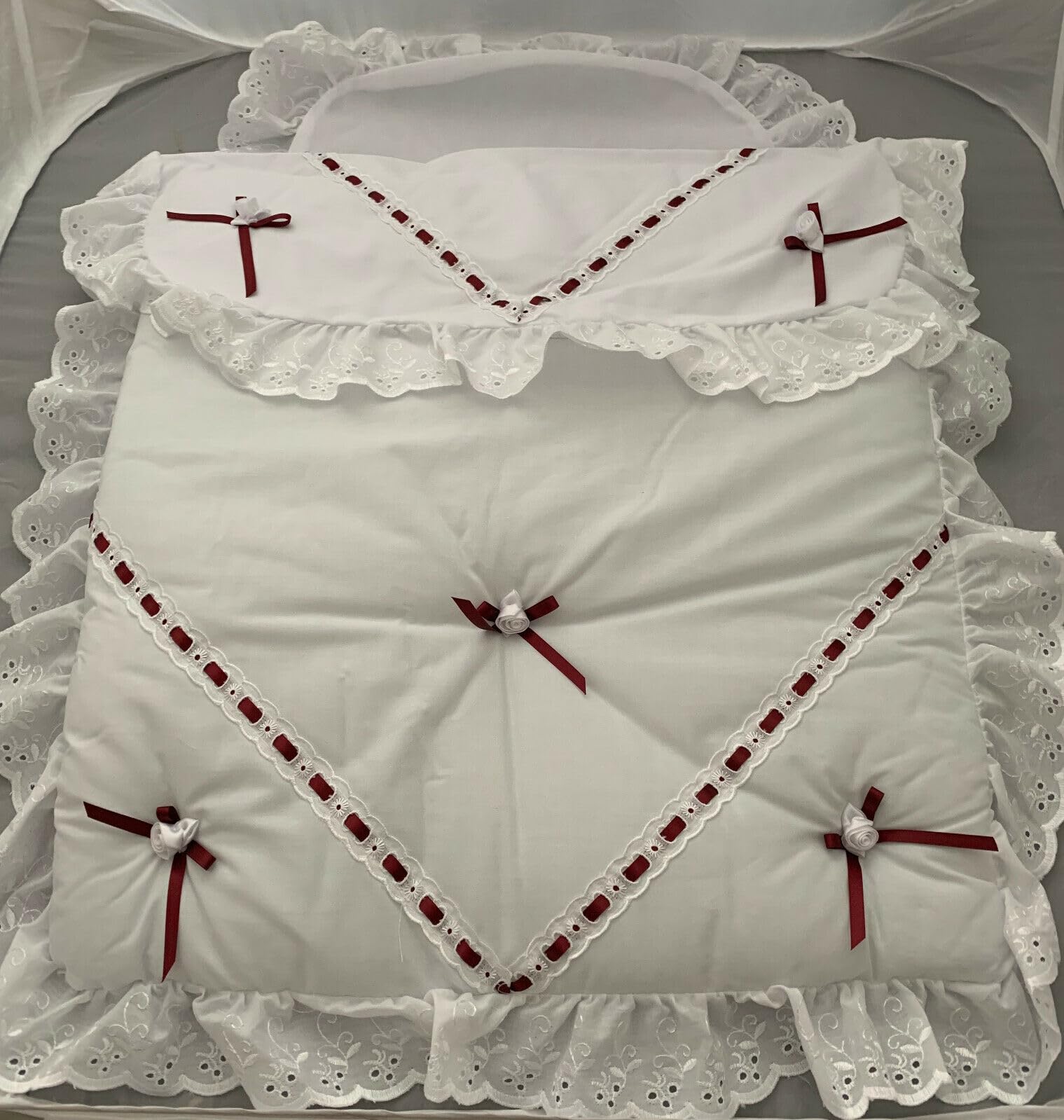 Coach Built Pram Bedding Set for Silver Cross Kensington & Balmoral Prams (Burgandy Flower)