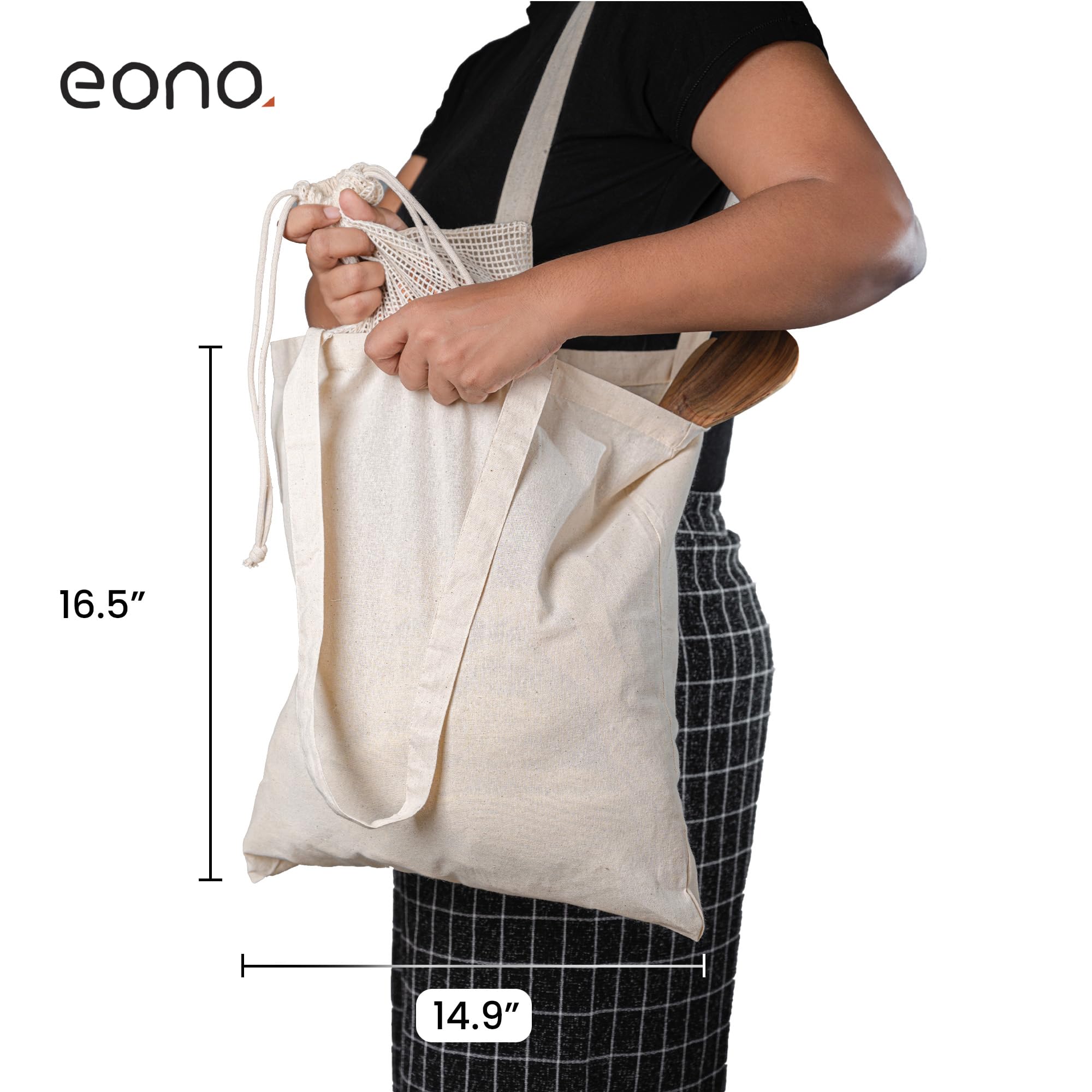 Amazon Brand-Eono, 100% Cotton Tote, Pack of 6, Reusable Tote Bags For Women, Shopping Bag For Grocery, Sturdy Bag, 15 kgs Capacity, Aesthetic Office Bag For Women, Tote Bag For Women College -Natural 1